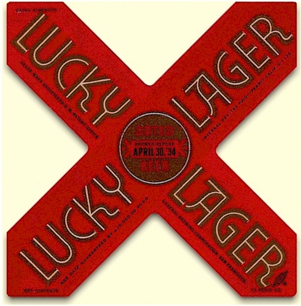 Lucky Lager beer label April 1934