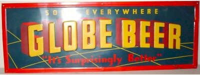 Globe Beer embossed tin sign - image