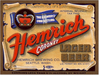 Hemrich Coronet beer label, c.1933 - image