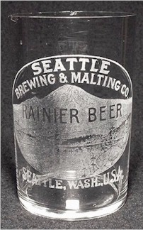 Rainier Beer, paneled etched beer glass, Mt. Rainier - image