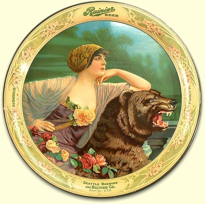 Rainier Beer tray - "Lady and the Bear" c.1913 - image