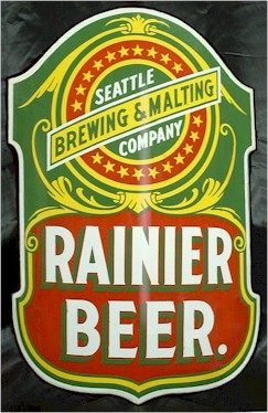Rainier Beer curved enamel sign