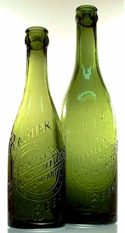 pint and half-pint green beer bottles, c.1903 - image