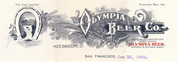 Olymbia Beer Co. letterhead, c.1906 - image