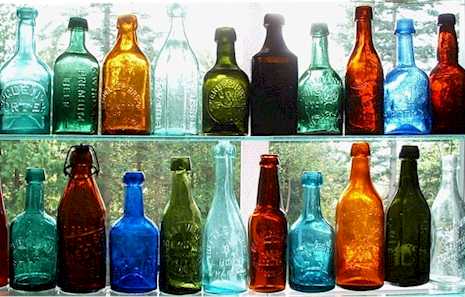 Window display of beer bottles