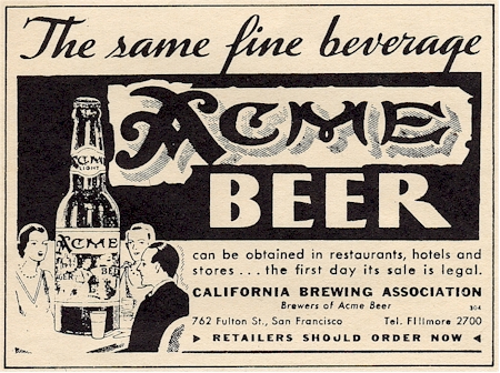 First Acme  beer ad for Repeal c.1933 - image