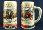 1986 Budweiser Holiday stein - Traditional Houses and Team & Wagon 