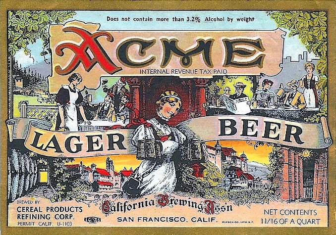 Acme Lager beer 3.2% 22oz. U-Permit label c.1933
