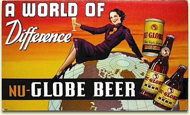 Nu-Globe Beer cardboard sign