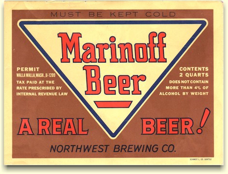 Marinoff Beer label, c.1933