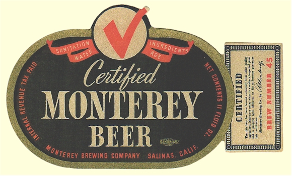 Certified Monterey Beer label, c.1938 - image