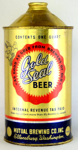 Gold Seal Beer, 32 oz. cone top can, Mutual BC of Ellensburg