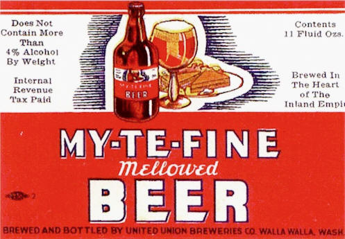 My-Te-Fine Beer label, UUBC c.1938