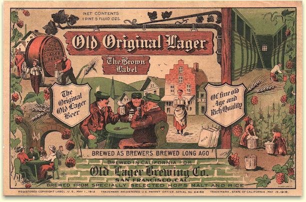 Old Original Lager beer label, SF May 1918
