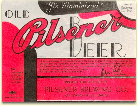 Old Pilsener Beer label from Idaho Falls