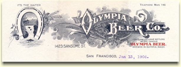 Olymbia Beer Co. letterhead, c.1906