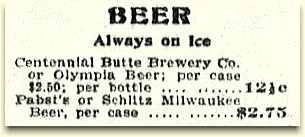 Beer ad in Butte c.1901