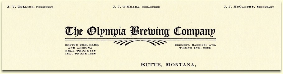 Olympia Brewing Co. letterhead c.1909