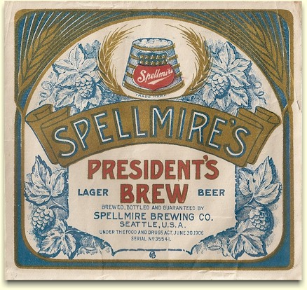Spellmire's President's Brew beer label, ca.1910