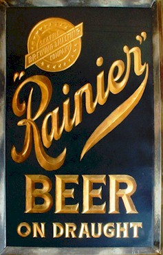 Rainier Beer ROG sign in black & gold
