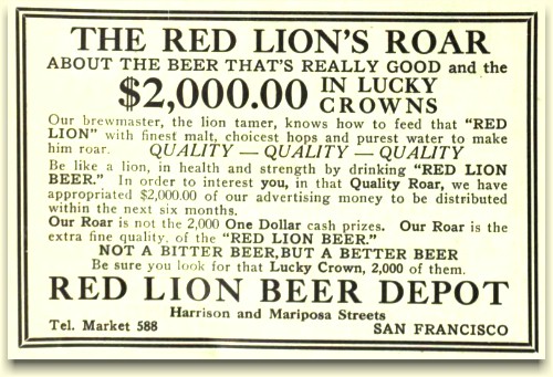 Red Lion Beer Depot ad, ca.1912