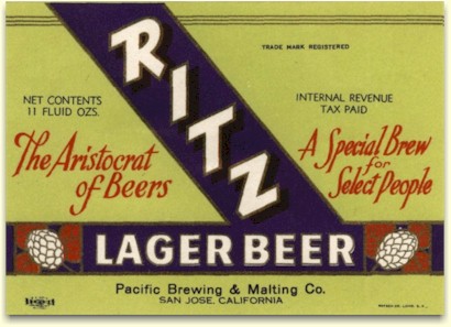 Pac. Brg. Co's. Ritz Lager Beer label