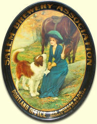 Salem Brg. Assn. oval beer tray - blue dress, horse & dog