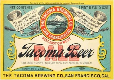 Tacoma Pale Beer label 22 oz